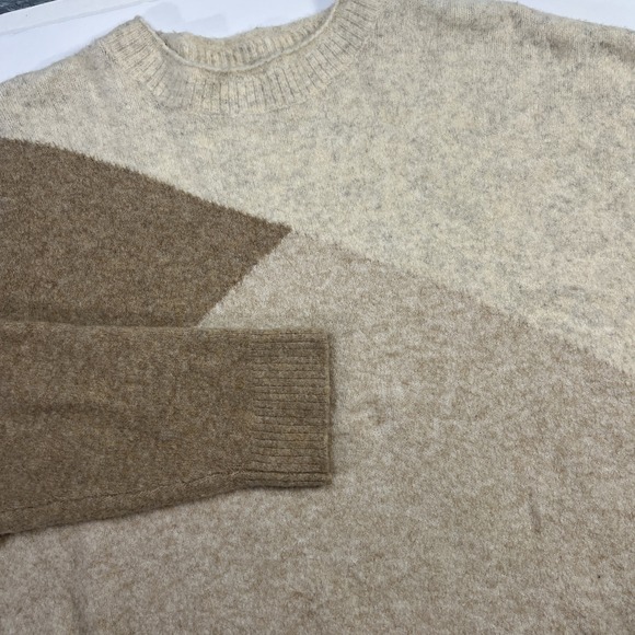 J Crew Colorblock Crewneck Wool‎ Blend Sweater Extra-soft Yarn tan women's Large - Picture 3 of 7